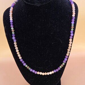 Peach Moonstone, Lepidolite, Green Apatite and Copper Beaded Necklace